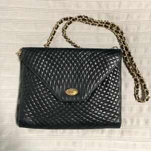 Vintage Bally Crossbody Handbag Navy Quilted Leather Chain Strap